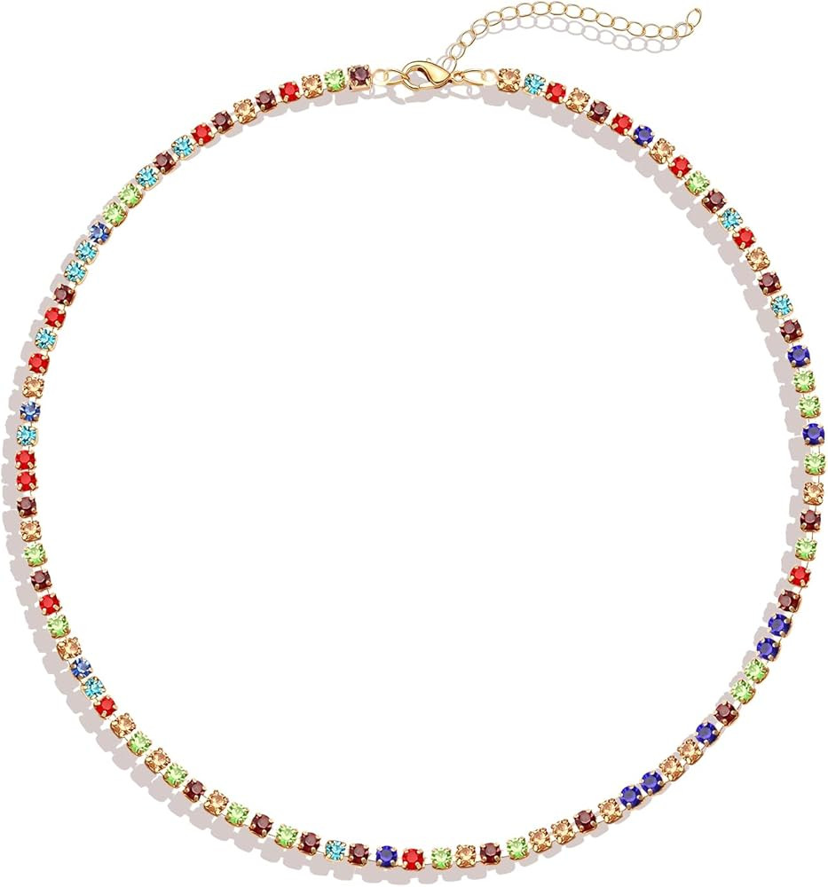 BVGA Dainty Gold Choker Necklace Colorful Heart Gemstone Choker Necklace Gold Plated Snake Chain ... | Amazon (US)