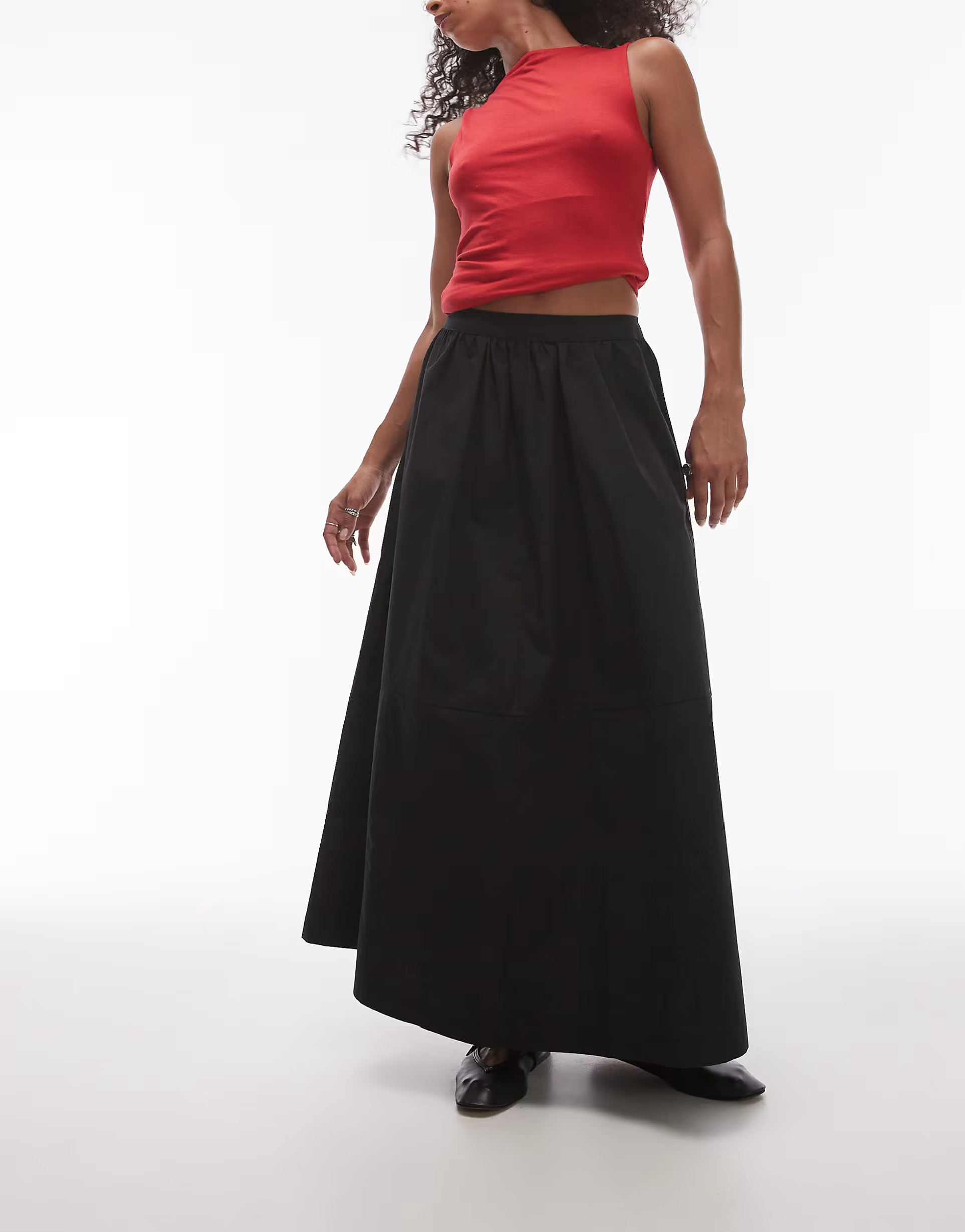 Topshop poplin midi full skirt in black | ASOS (Global)