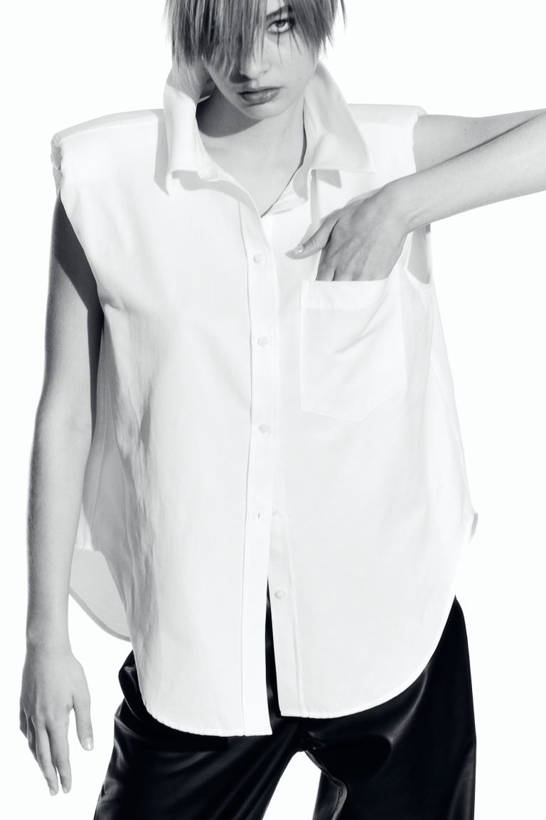 Sleeveless Shirt with Shoulder Pads - White - Ladies | H&M US | H&M (US + CA)