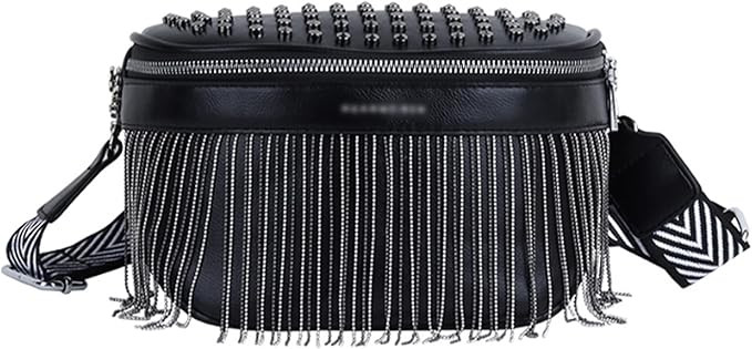 Women Girls Leather Fanny Pack Glitter Rhinestone Tassel Crossbody Shoulder Bag Rivet Chest Bag F... | Amazon (US)