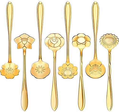 8 Pieces Flower Spoon Coffee Teaspoon Set Stainless Steel Tableware Creative Sugar Spoon Tea Spoo... | Amazon (US)