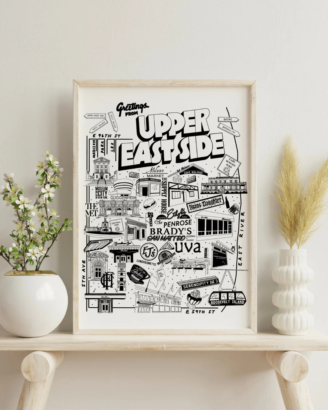 DIGITAL DOWNLOAD Hand-drawn Upper East Side NYC Wall Art - Etsy | Etsy (US)