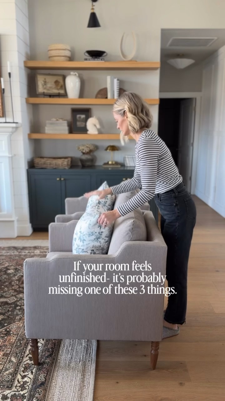 If you’re room is feeling unfinished, you’re probably missing one (if not all three) of these things! 

1. Every room needs an accent table. It’s functional and practical, but also a beautiful and subtle way to add shape, charm, and visual interest. 

2. Accent Lighting is beyond important! Ditch the overhead lights. Cozy ambiant lighting from lamps or sconces adds so much warmth and charm. 

3. Rugs in the correct sizing is a must! Area rugs make a room feel complete. The ground the entire space, add texture, softness and warmth, and overall pull everything together. Always be sure to utilize the right sizes and placement, otherwise it can throw off the entire space.

#LTKHome