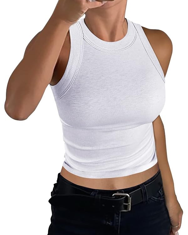 GEMBERA Womens High Neck Racerback Ribbed Crop Top Sleeveless Fitted Basic Cotton Cropped Tank To... | Amazon (US)