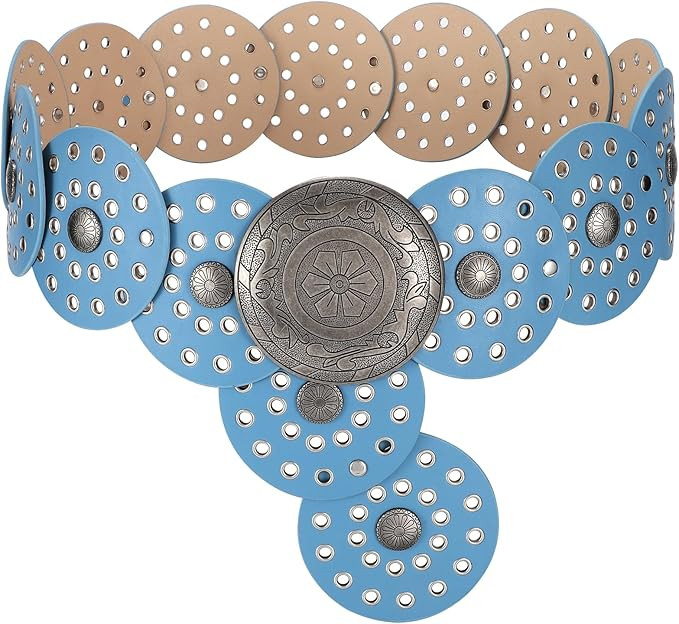 LEACOOLKEY Women's Boho Disc Belt Wide Western Leather Belt Vintage Concho Waist Belts for Dress ... | Amazon (US)