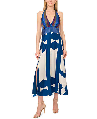 Women's Mixed-Print V-Neck Maxi Halter Dress | Macy's