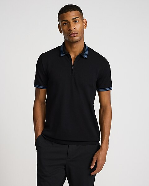 Stripe Tipped Perfect Pima Cotton Pique Zip Polo | Express