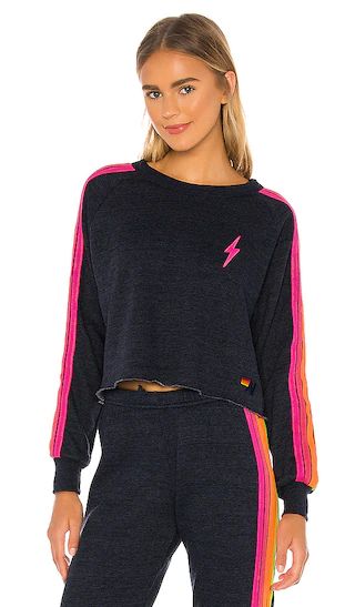 Bolt Cropped Classic Crewneck in Heather Navy Neon | Revolve Clothing (Global)