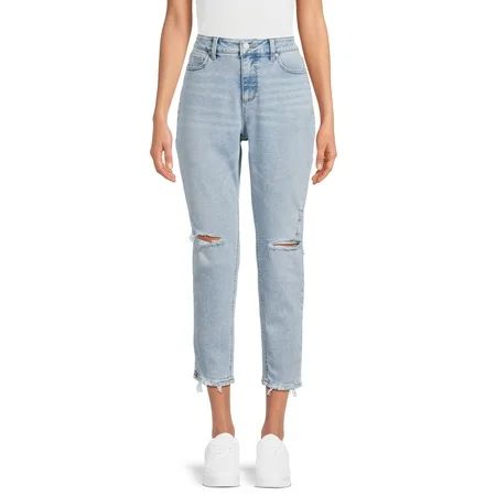 Time and Tru Women s Cropped High Rise Distressed Mom Jeans 27” Inseam for Regular Sizes 2-16S | Walmart (US)