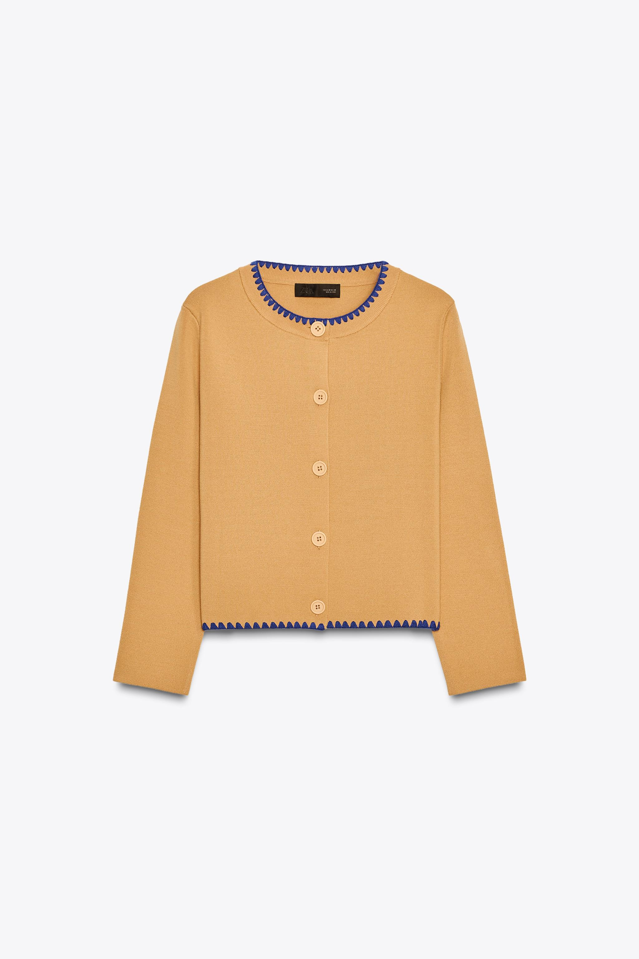 CONTRAST EMBROIDERY KNIT CARDIGAN | Zara US