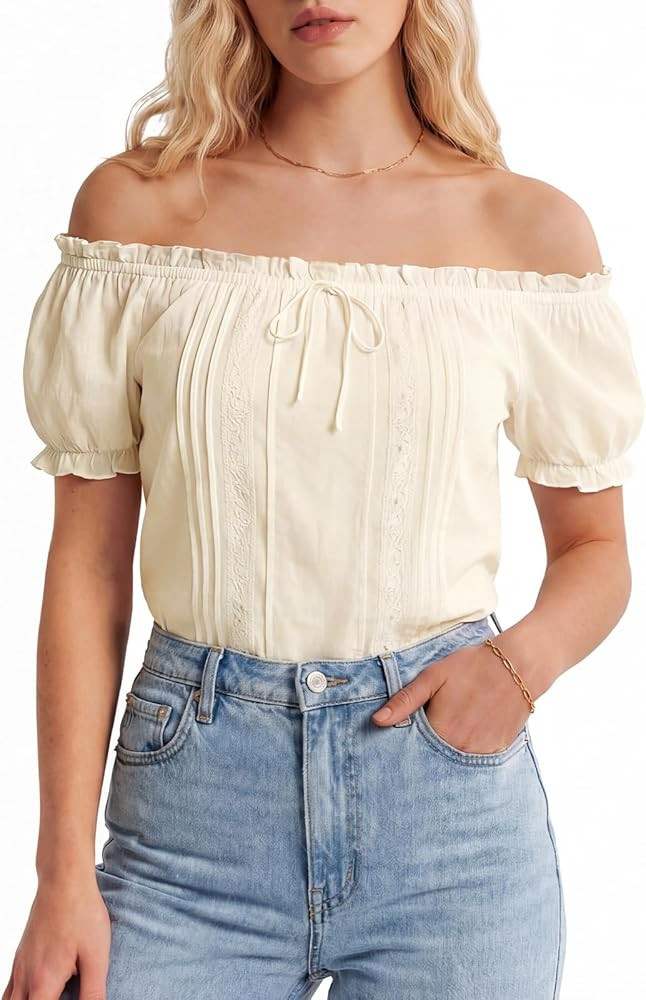 Scarlet Darkness Women Renaissance Shirt Puff Sleeve Off Shoulder Peasant Pirate Tops | Amazon (US)