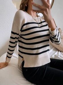 Drop Shoulder Striped Pattern Sweater | SHEIN