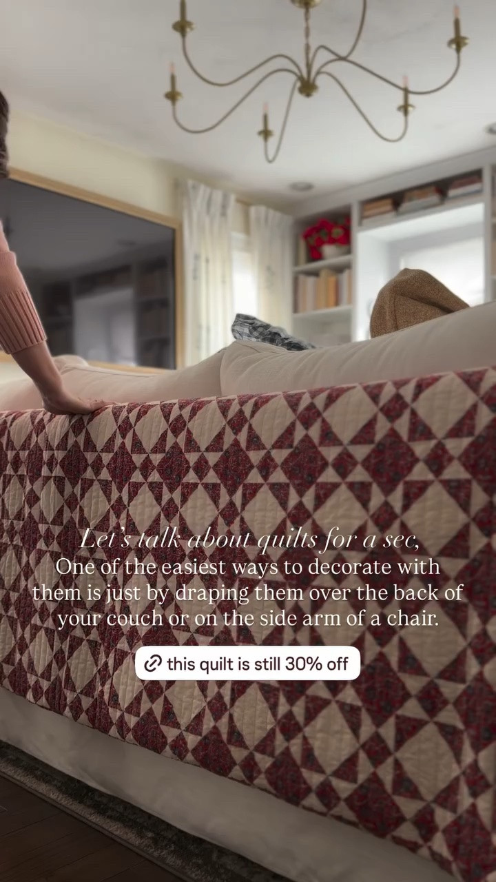 Let’s talk about quilts for a sec, One of the easiest ways to decorate with them is just by draping them over the back of your couch or on the side arm of a chair.