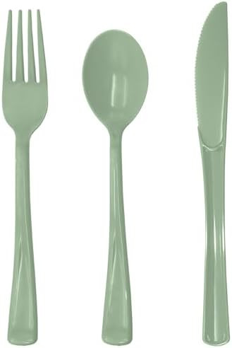 150 PCS Sage Green Plastic Silverware Heavy Duty Sage Green Utensil Sets Include 50 Disposable Pl... | Amazon (US)