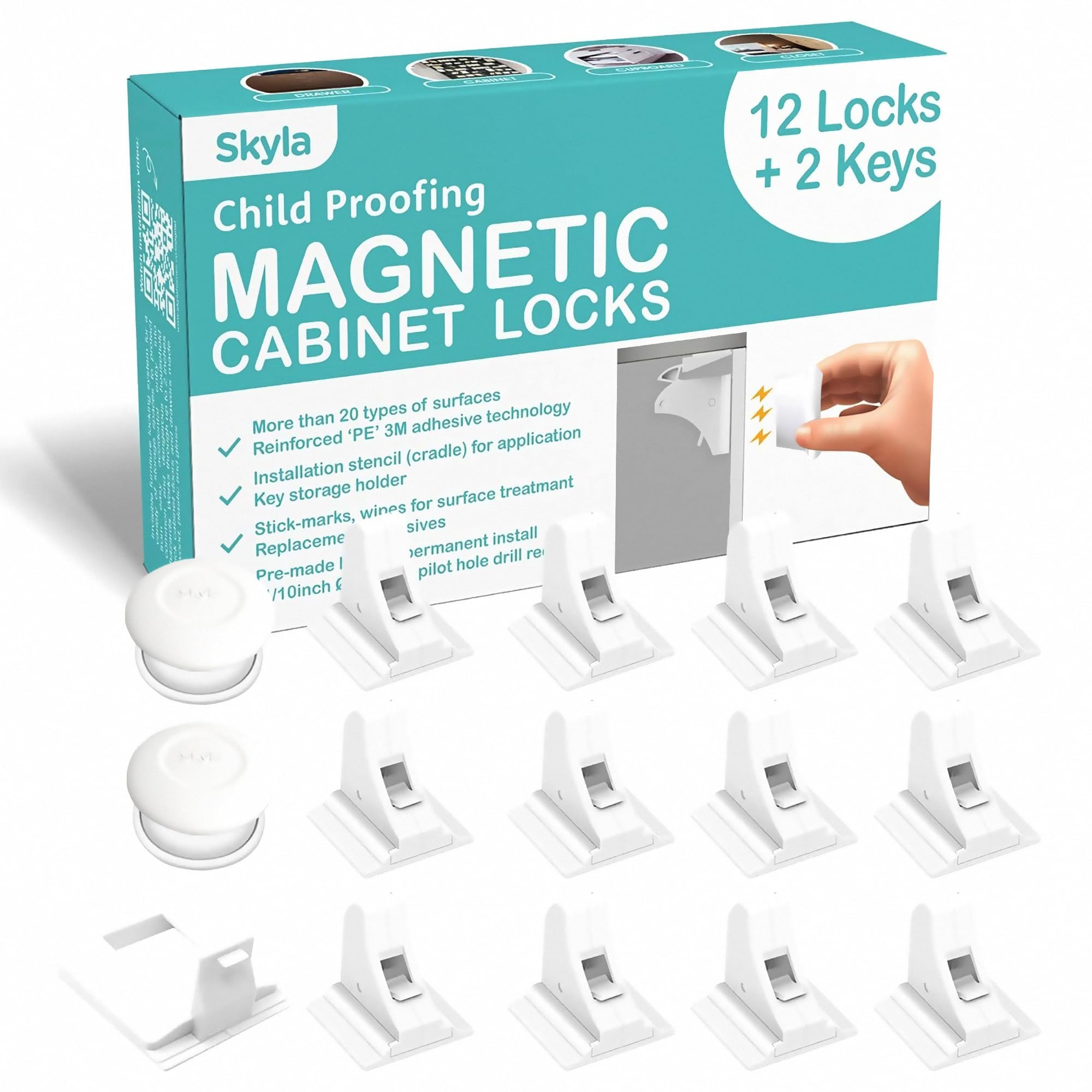SKYLA HOMES Magnetic Cabinet Locks Baby Proofing Child Safety - The Safest Quickest and Easiest M... | Amazon (US)