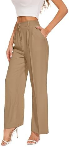FUNYYZO Wide Leg Pants Women's High Elastic Waisted in The Back Business Work Trousers Long Strai... | Amazon (US)