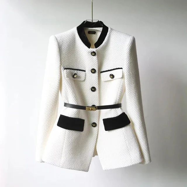 Chaqueta pequeña de Tweed para mujer, abrigo de una sola botonadura, largo medio, elegante, Vint... | Aliexpress EU