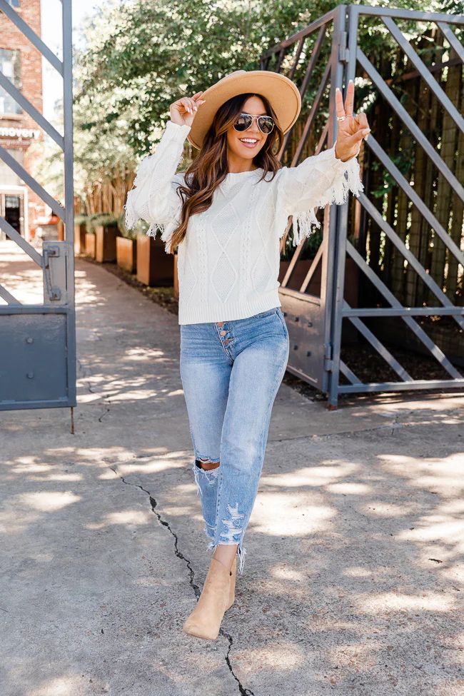 Specific Interest Cream Fringe Sweater | The Pink Lily Boutique