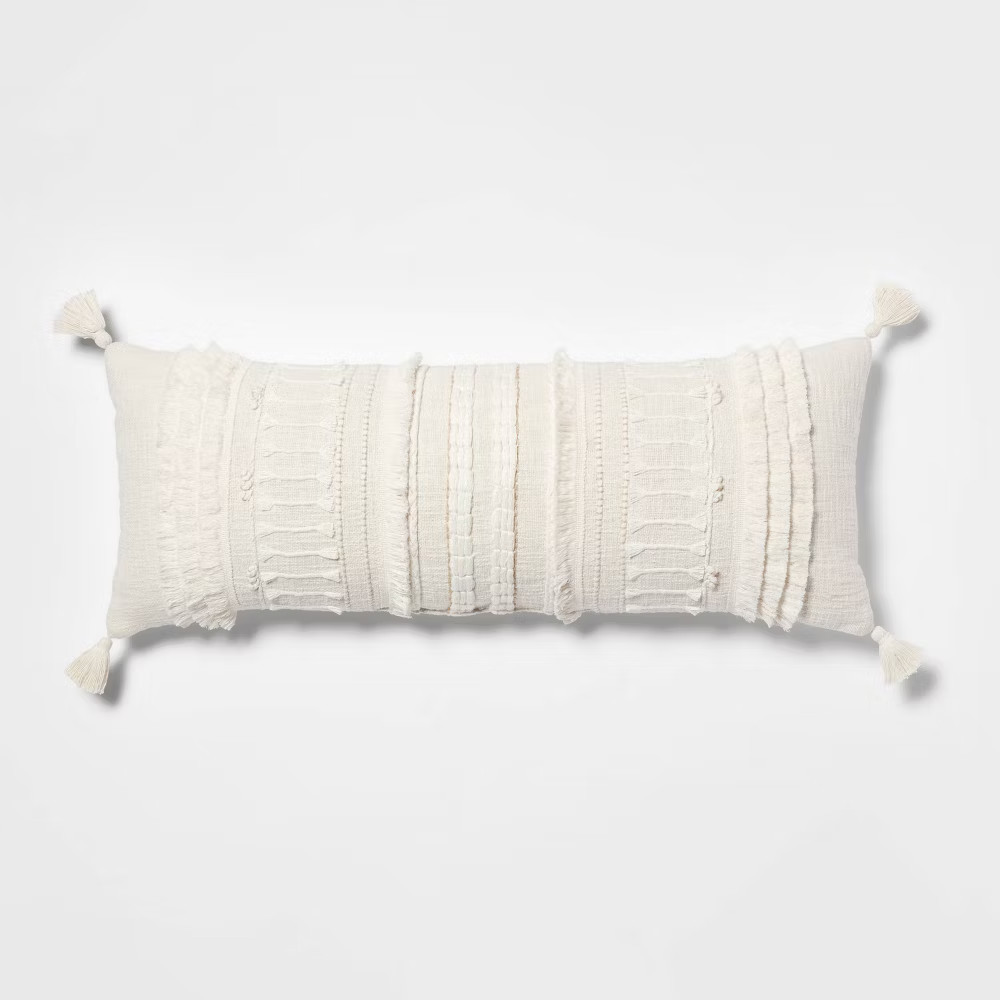 Oversized Oblong Woven Knotted Fringe Decorative Throw Pillow Natural - | eBay | eBay US