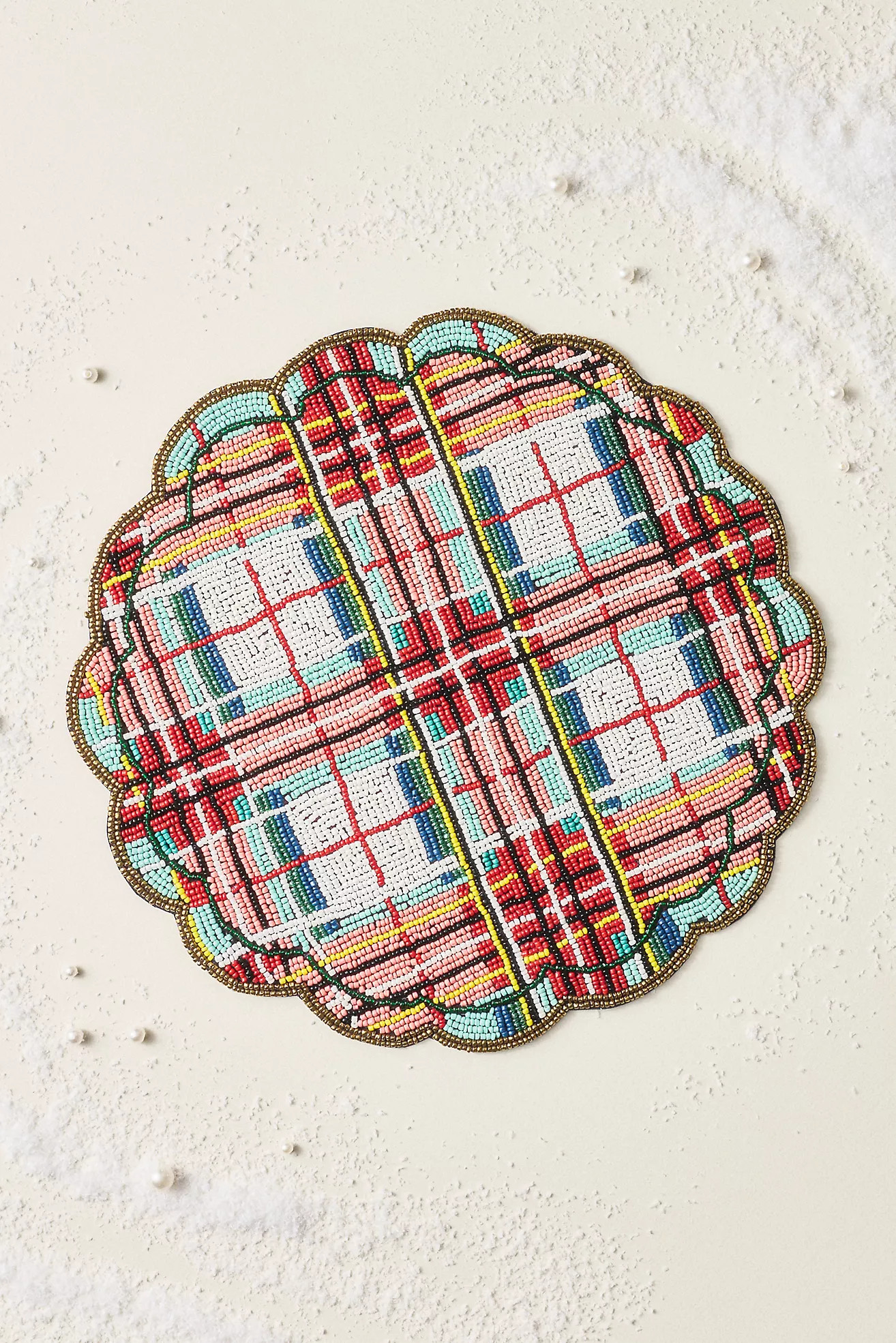 Beaded Plaid Holiday Placemat | Anthropologie (US)