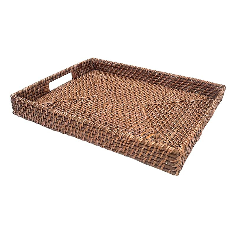Brown Rectangle Rattan Tray, 17x12 | At Home