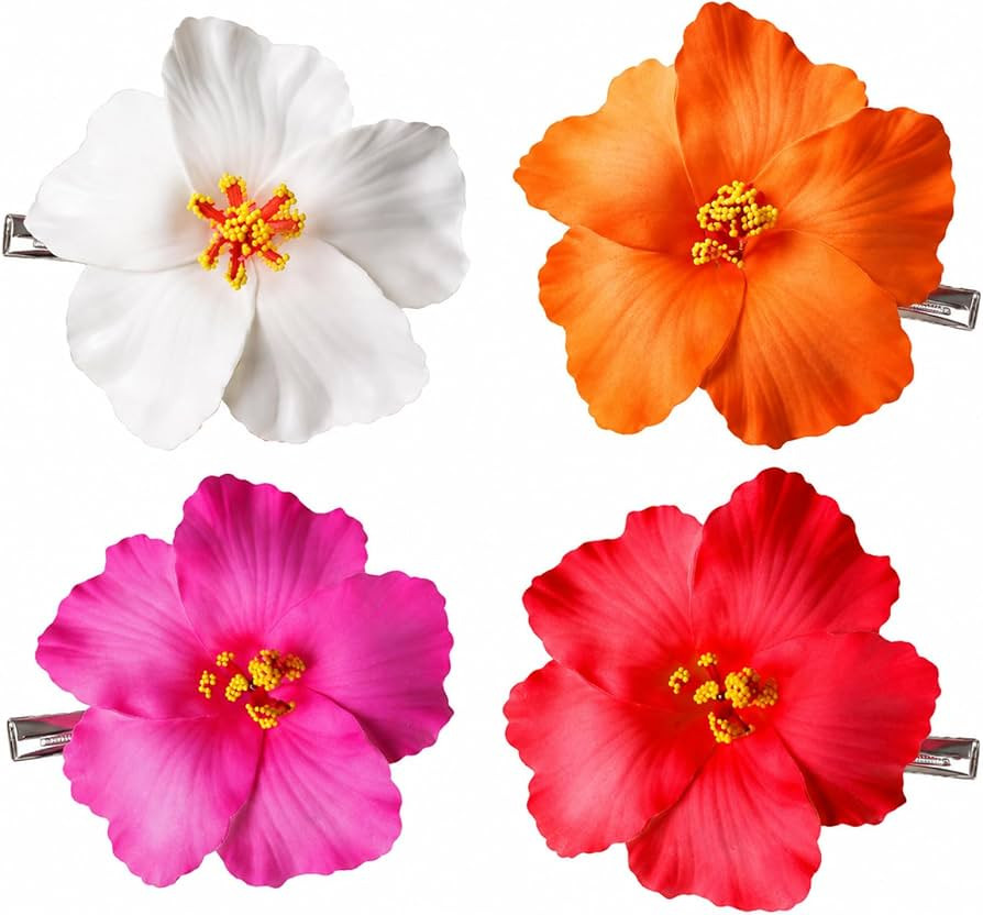 4PCS Hawaiian Flower Hair Clips for Women, Hibiscus Flower Hair Clip Bohemian Artificial Tropical... | Amazon (UK)