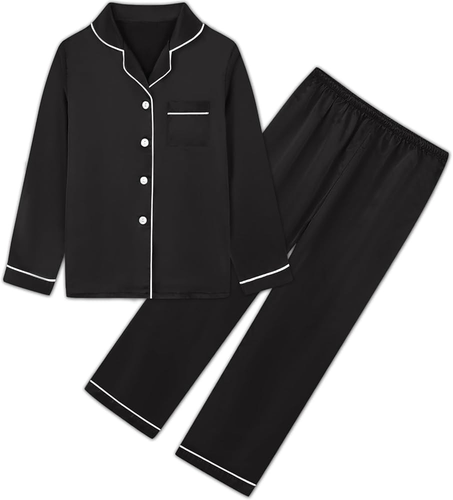 Umeyda Girls & Women Satin Pajamas Set, Long Sleeve Silky Button Down Sleepwear Loungewear for Ki... | Amazon (US)