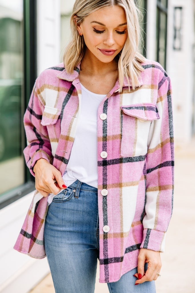 In Full Support Pink Plaid Shacket | The Mint Julep Boutique