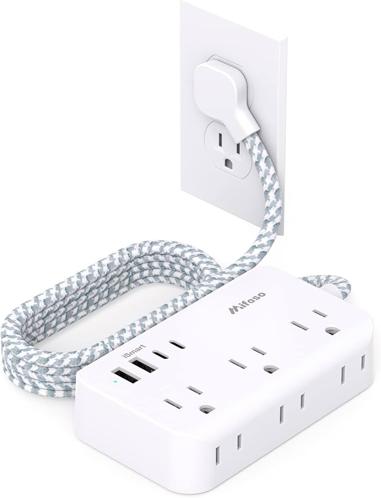 Power Strip Flat Extension Cord - 6 Outlets and 4 USB (2 USB C), 5Ft Braided Cord with Ultra Thin... | Amazon (US)