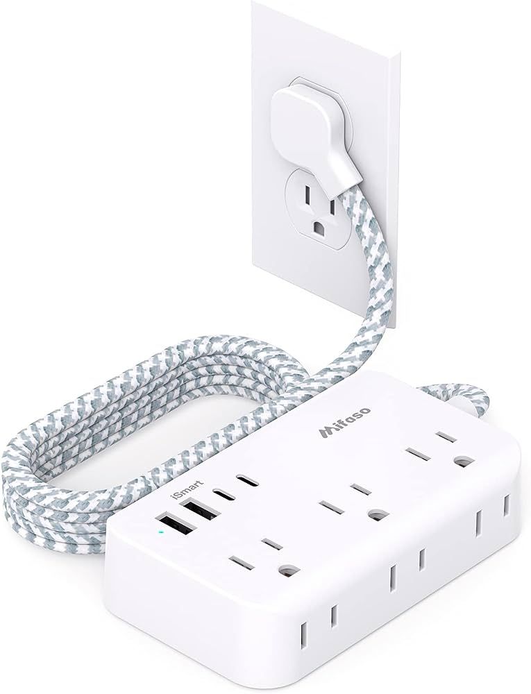 Power Strip Flat Extension Cord - 6 Outlets and 4 USB (2 USB C), 5Ft Braided Cord with Ultra Thin... | Amazon (US)