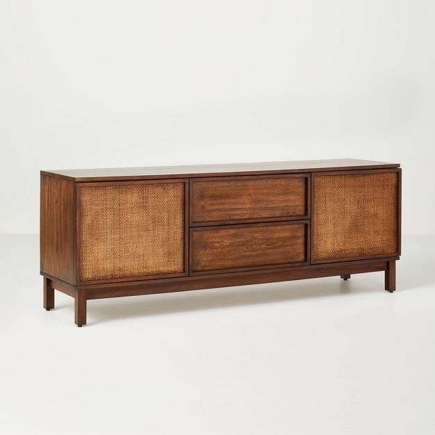 Wood &#38; Cane Transitional Media Console Brown - Hearth &#38; Hand&#8482; with Magnolia | Target