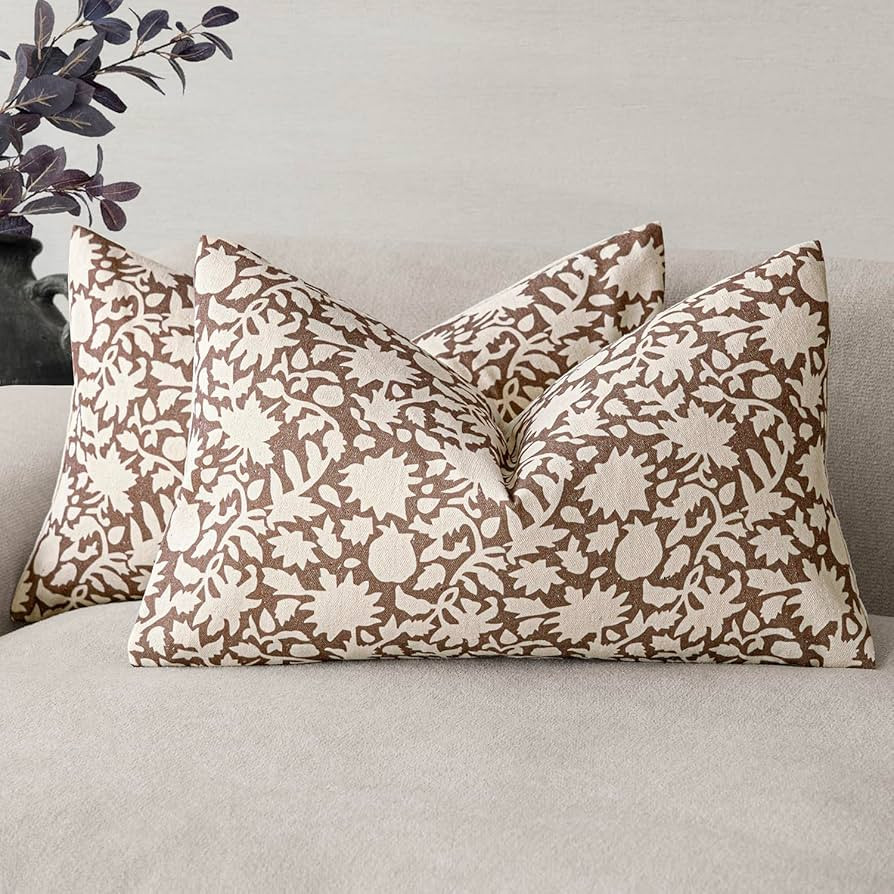 Foindtower Set of 2 Decorative Neutral Floral Lumbar Throw Pillow Covers Accent Farmhouse Cushion... | Amazon (US)