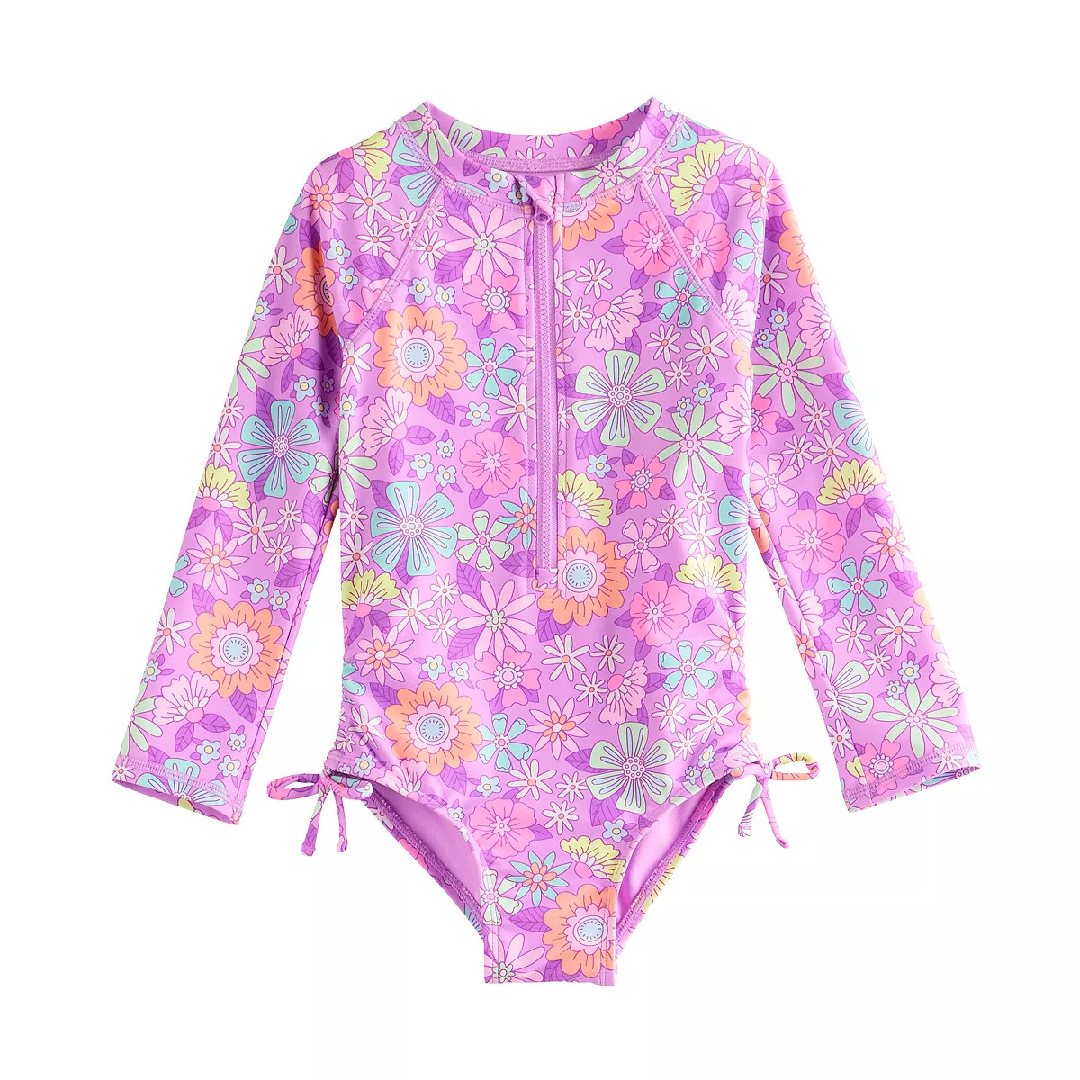 Baby & Toddler Girl Jumping Beans® One-Piece Long Sleeve Zip-Up Swim Rash Guard | Kohl's