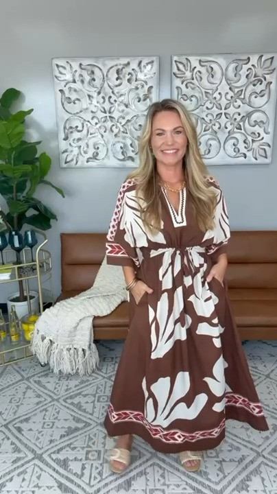 This dress feels like the first hint of fall without being too heavy for the heat. I love the rich chocolate brown, oversized floral print, and the flowy shape that gives it plenty of movement. It would be perfect for an early fall dinner, church, or a day when you want something comfortable that still stands out.

Size S

Chocolate brown dress, floral maxi dress, early fall outfit, transitional style, flowy dress, printed dress, dinner outfit, church outfit, women’s fall fashion, vacation dress, statement dress, AudrieDollins

#LTKootd #LTKOver40 #LTKSeasonal