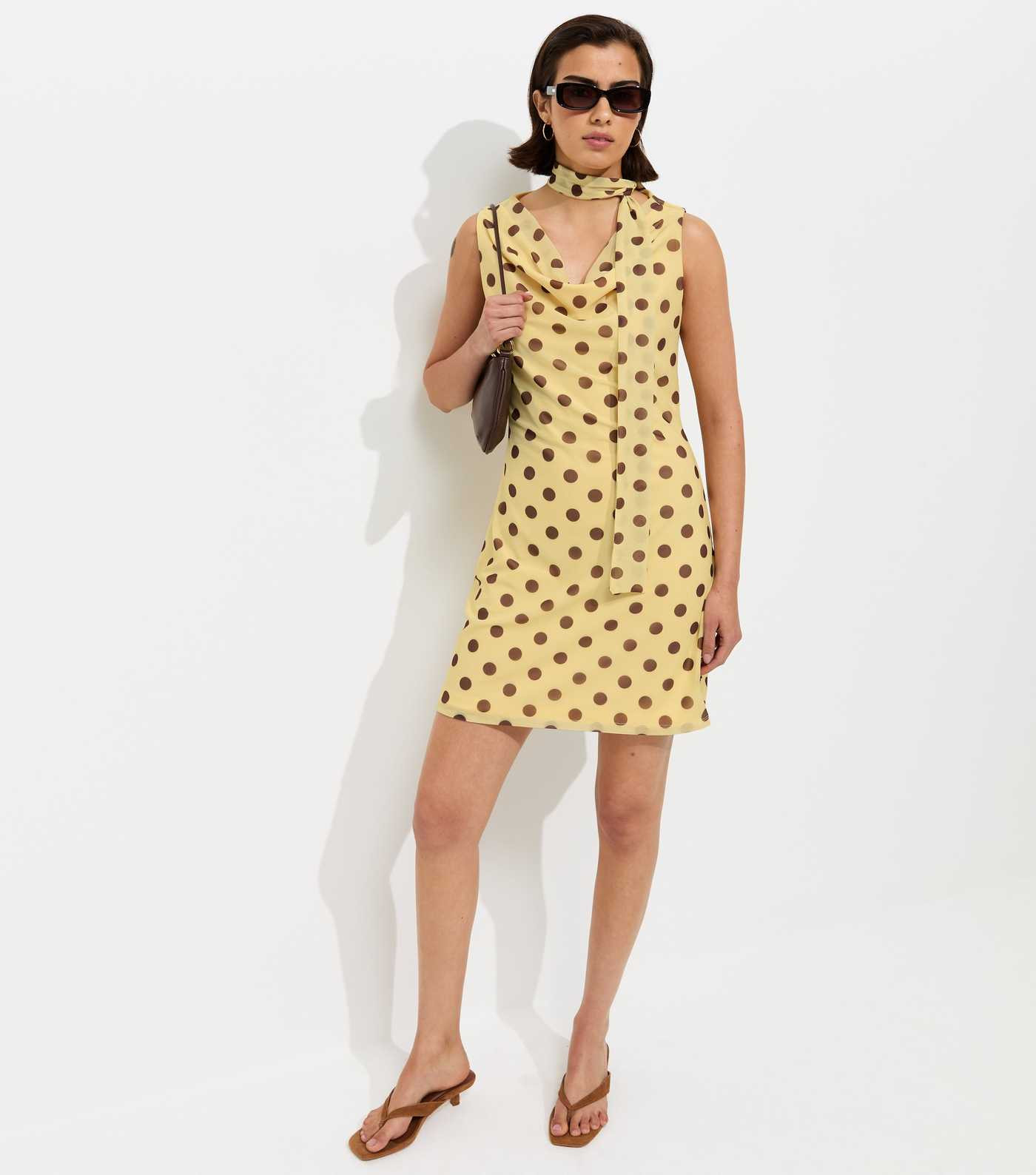Yellow Polka Dot Cowl Neck Mesh Mini Dress | New Look | New Look (UK)