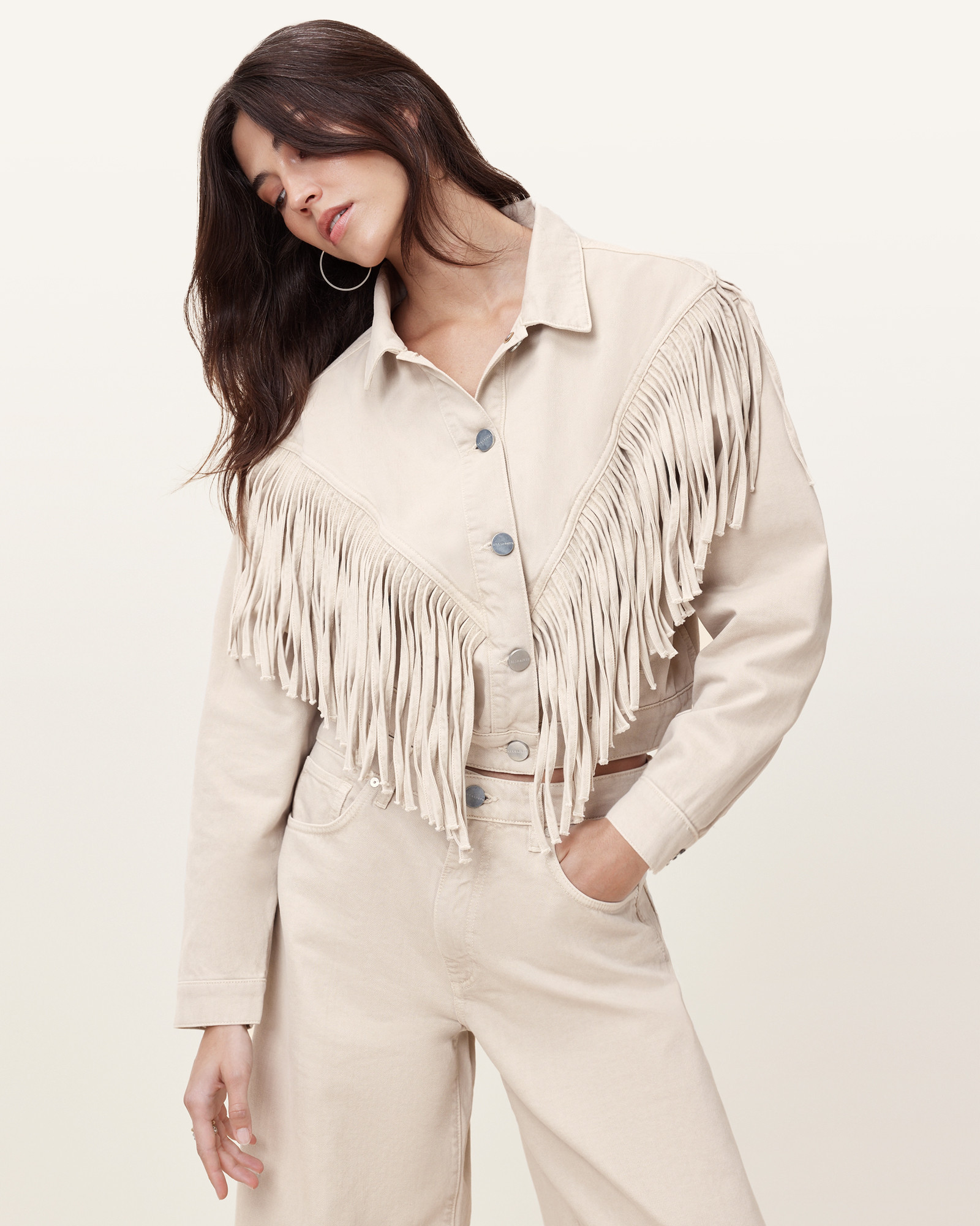 Marlene Fringed Denim Jacket | AllSaints US