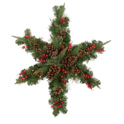Northlight Pre-Lit Mixed Pine and Berries Snowflake Christmas Wreath - 32" - Warm White LED | Target