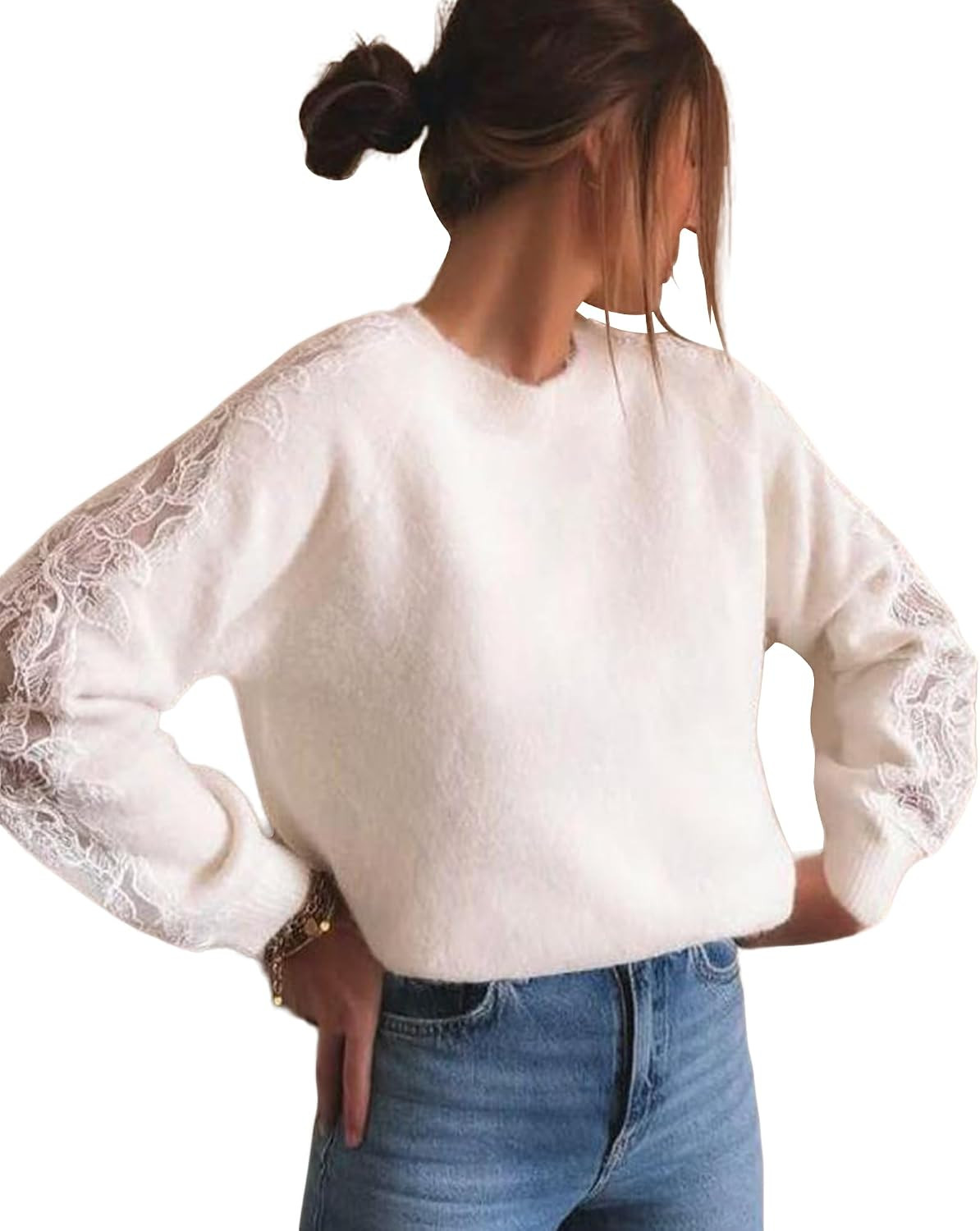 Womens Wool Blend Cropped Sweaters Crewneck Long Sleeve Fall Tops | Amazon (US)