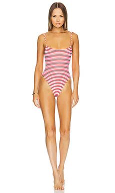 L'Academie by Marianna Cherie One Piece in Red & Ivory Stripe from Revolve.com | Revolve Clothing (Global)