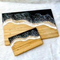 Black Tide Bamboo Resin Wave Serving Boards | Unique Housewarming Gift Beach Home Decor Modern & Whi | Etsy (US)