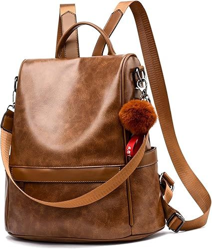 Women Backpack Purse PU Leather Anti-theft Casual Shoulder Bag Fashion Ladies Satchel Bags(Tan) | Amazon (US)