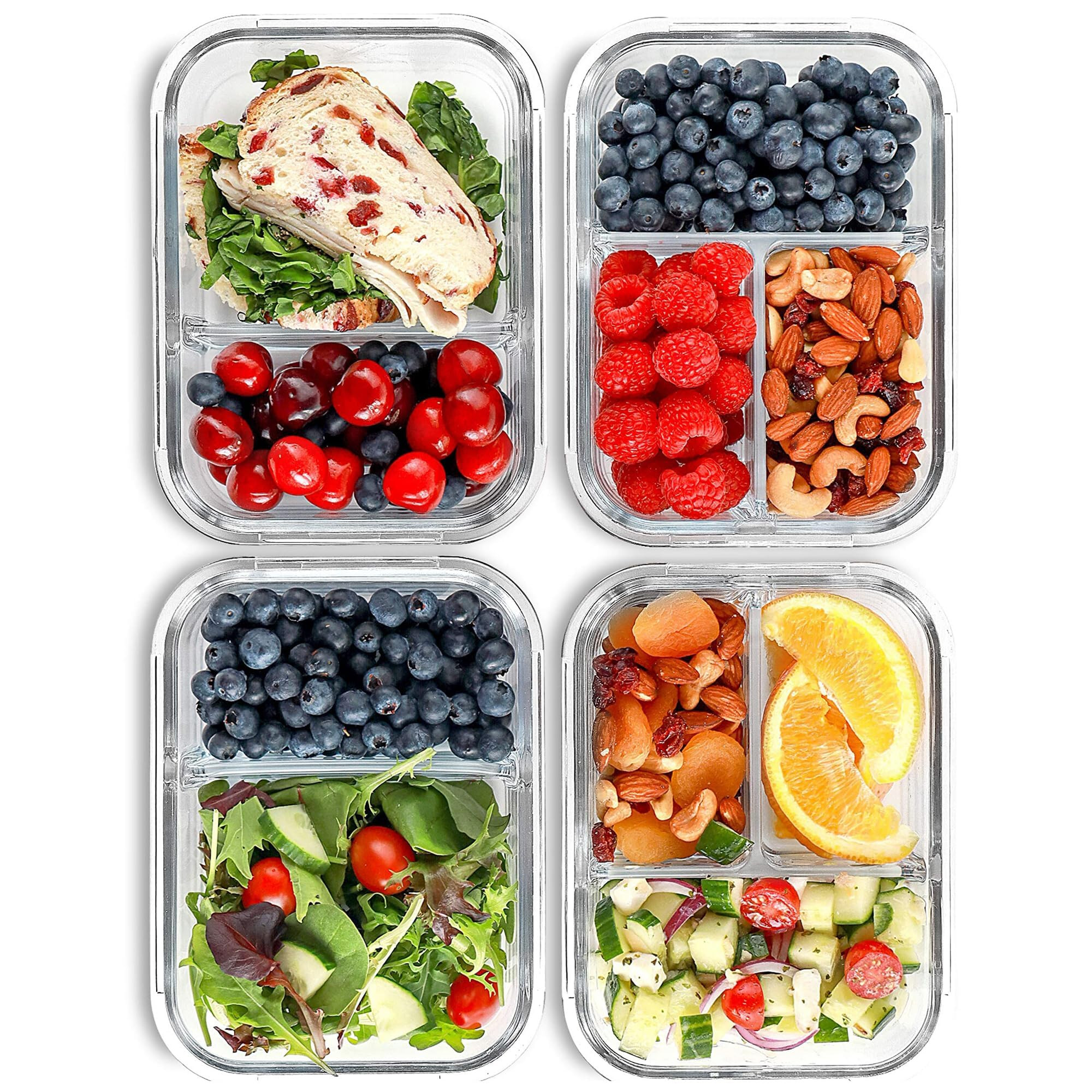 FIT Strong & Healthy Glass Meal Prep Containers, 2 & 3 Compartments - Portion Control, Lunch Cont... | Amazon (US)