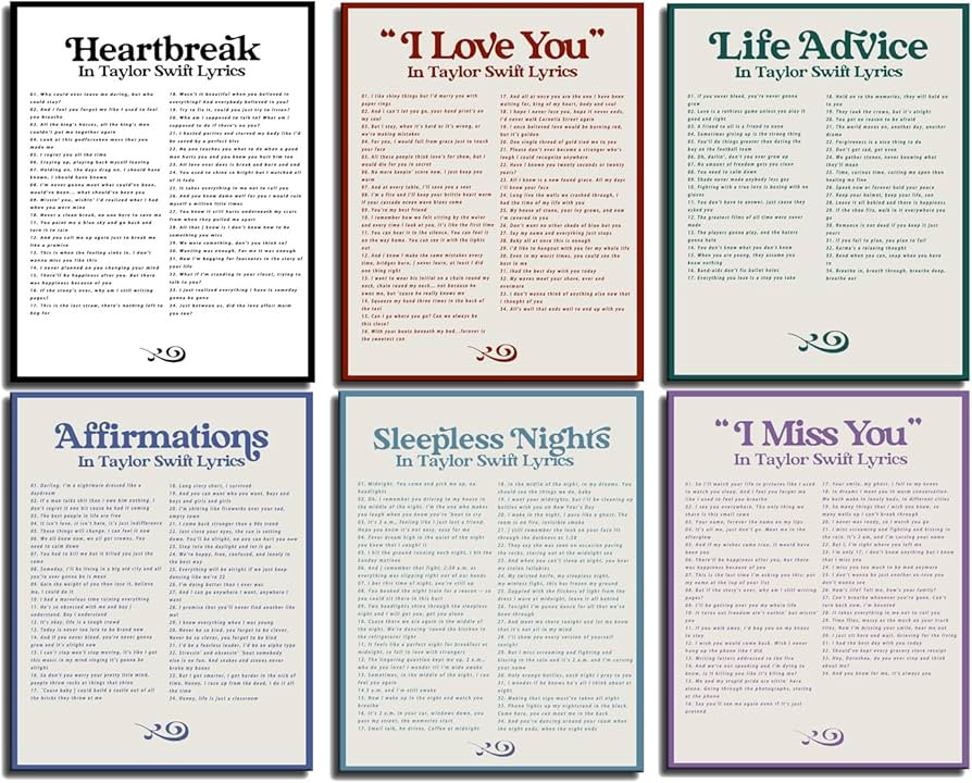 Usoway 6pcs Taylor Music Inspirational Lyrics Poster Swift Canvas Wall Art Print For Home Decor L... | Amazon (US)