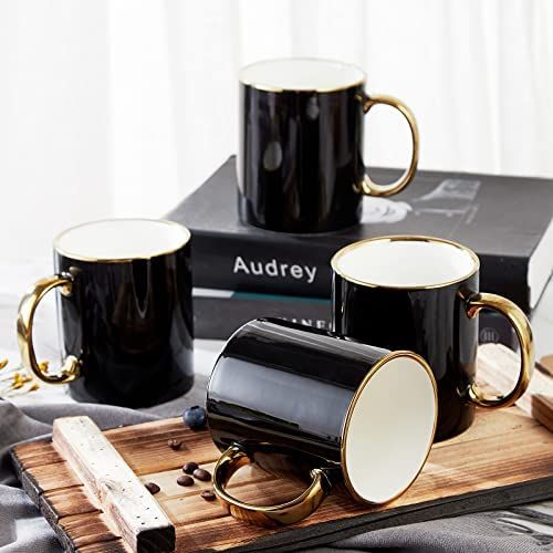 DUJUST Black Coffee Mug Set of 4(16oz), Modern & Stylish Design with Handcrafted Golden Trims, Bl... | Amazon (US)