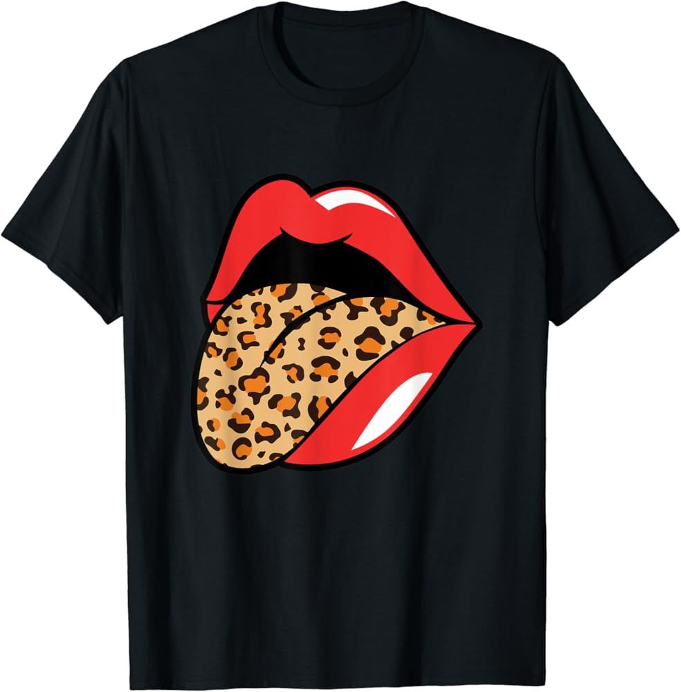 Red Lips Leopard Tongue Shirt Animal Print  T-Shirt | Amazon (US)