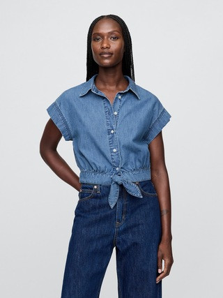 UltraSoft Denim Tie-Front Crop Shirt | Gap (US)