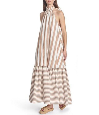COREY LYNN CALTER Avalon Woven Contrast Stripe Halter Neck Sleeveless Maxi Dress | Dillard's | Dillard's