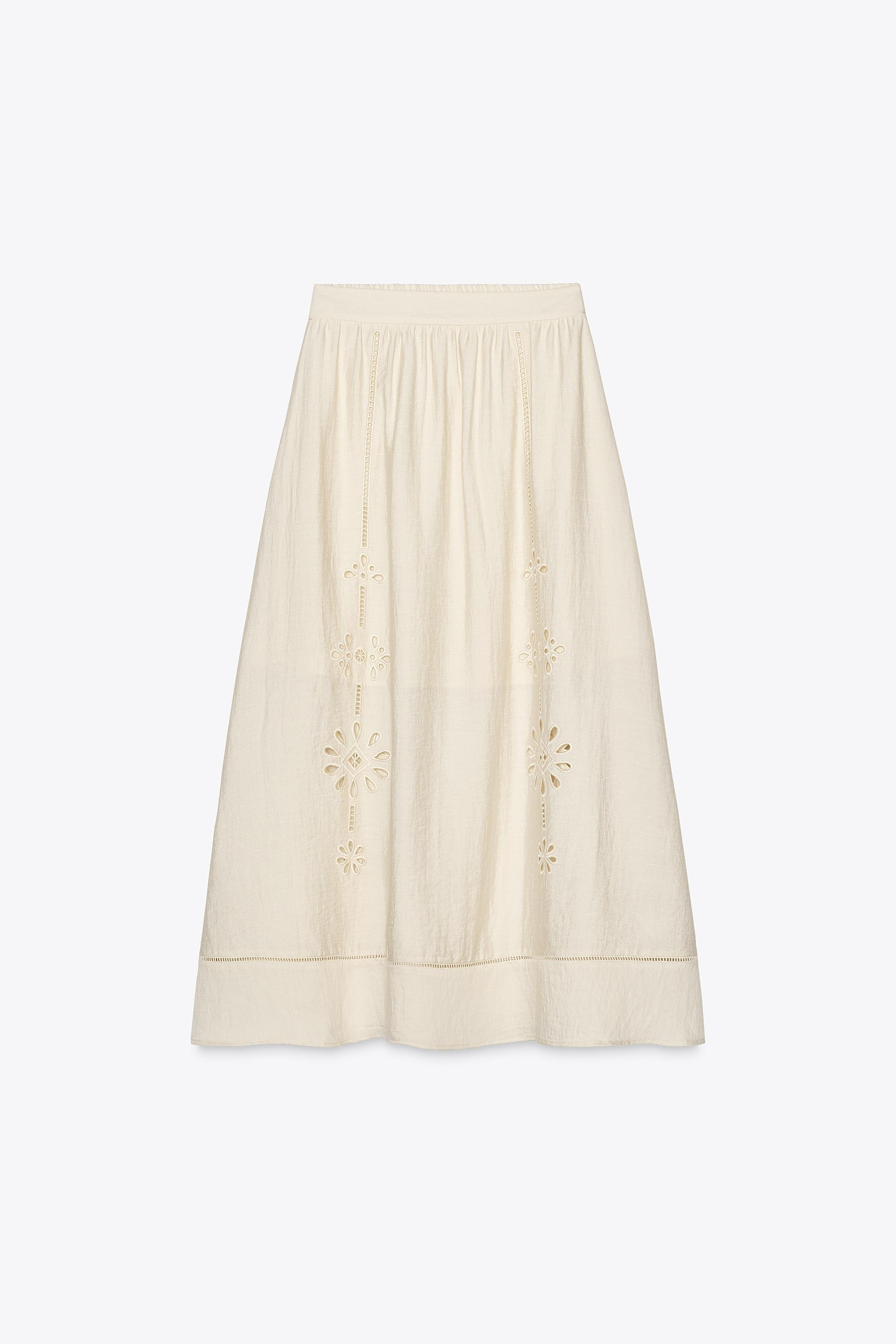 EMBROIDERED EYELET MIDI SKIRT | Zara US