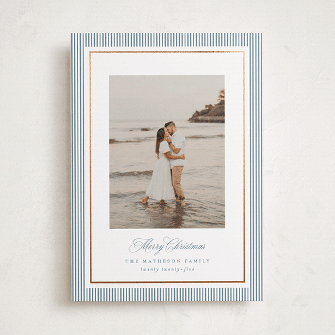 "Striped Elegance" - Customizable Foil-pressed Holiday Cards in Beige by Kelly Schmidt. | Minted