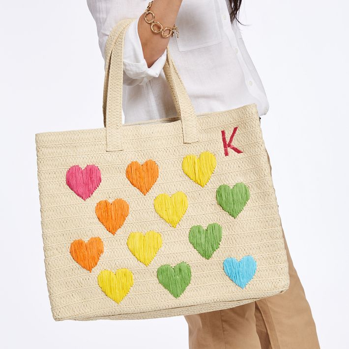 Colorful Hearts Straw Beach Tote | Mark and Graham